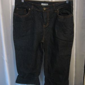 F.L. Jeans Dark Blue Denim Cuffed Capri Pant Sz 14 Pre-Owned